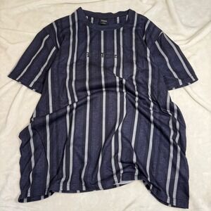Blue Gray Striped Los Angeles Graphic Tee Men's Casual Short Sleeve Shirt Navy